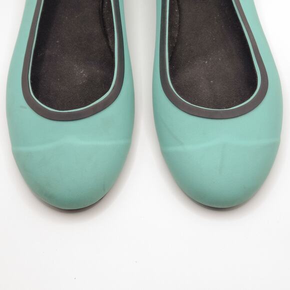 Hunter Womens Ballet Flats Size 9 Rubber Aqua Slip-On Shoes Round Toe Black Trim - Picture 6 of 7